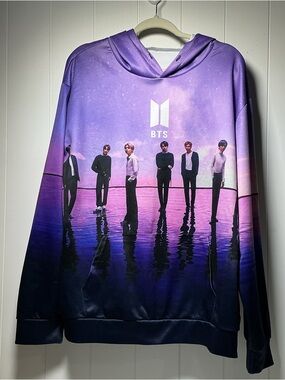 BTS Band Purple Pink Long Sleeve Ear Hoodie Sweatshirt W/ Pockets Large- READ